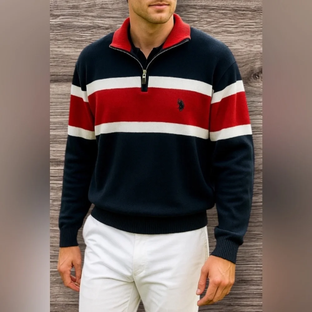 U.S. Polo Association Quarter Zip Colorblock Pullover Sweater Top Size XL NWOT - Picture 2 of 11